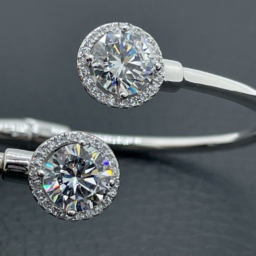 Bypass Bracelet Sterling Silver Simulated Diamonds Round Cut Absolute 4.28ctw - Picture 12 of 14